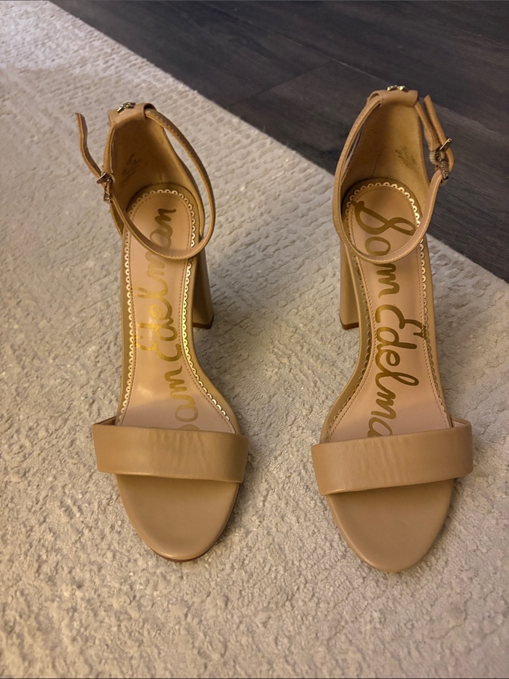 Sam Edelman Tan Block Heel Ankle Strap Sandals